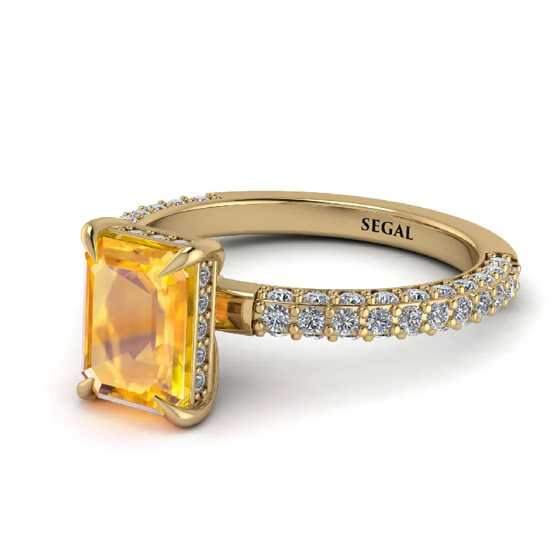 Hidden Halo Emerald Cut Yellow Diamond Engagement Ring - Ximena No. 1001