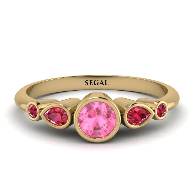 Bezel Symmetrical Pink Moissanite Ring - Ivy No. 810