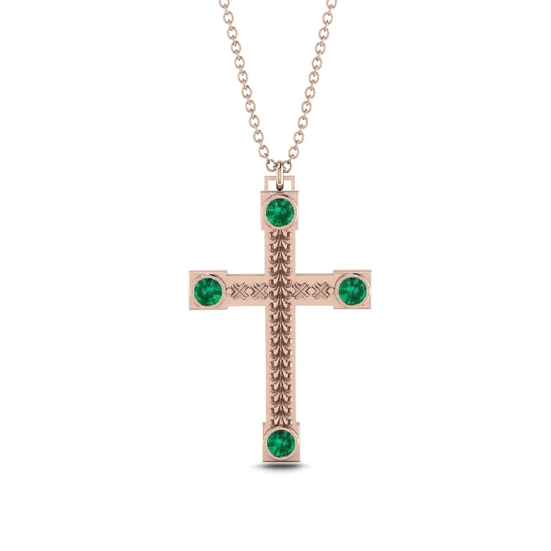 Artistic Crystal Necklace-Vintage Emerald Cross Necklace - Julian No. 5