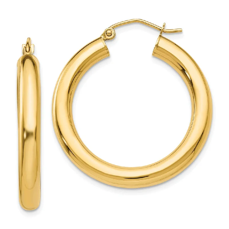 Modern Chain Earrings-4mm, 14k Yellow Gold Classic Round Hoop Earrings, 30mm (1 1/8 Inch)