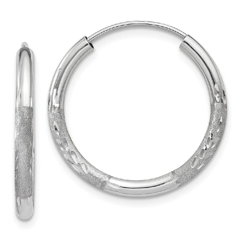 Simple Gold Hoop Earrings-2mm, 14k White Gold, Diamond-cut Endless Hoops, 20mm (3/4 Inch)