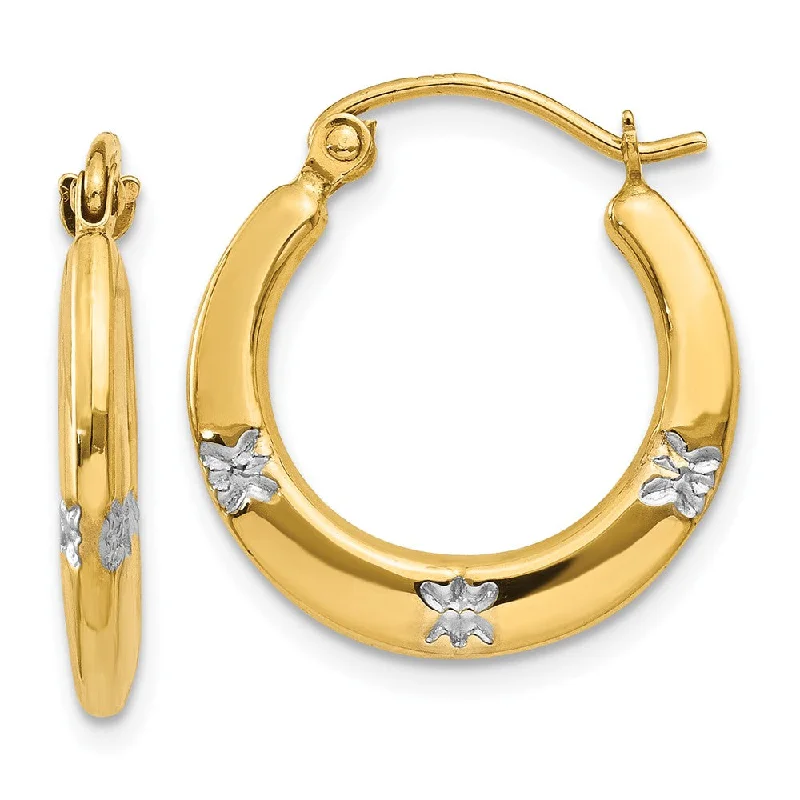 Crystal Hoop Earrings-Floral Round Hoop Earrings in 14k Yellow Gold and Rhodium