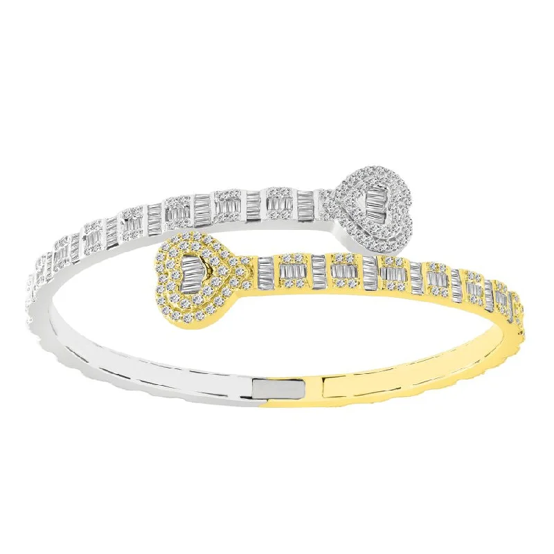 Classic Gold Bangles-MEN'S BANGLE 4.50CT ROUND/BAGUETTE DIAMOND 14K WHITE/YELLOW GOLD