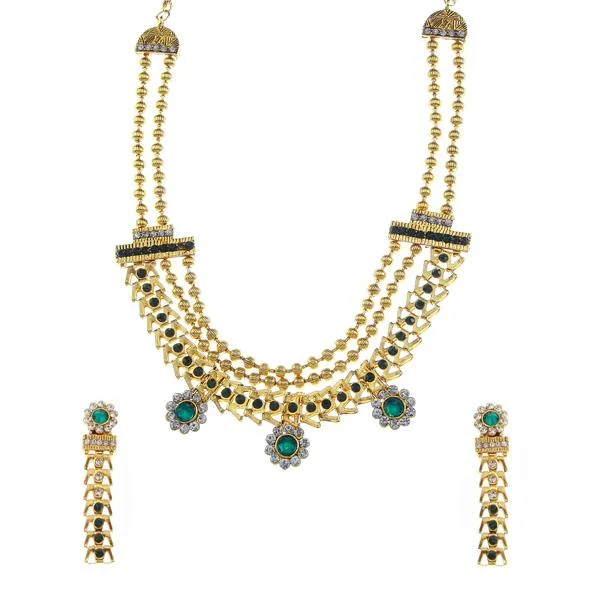 Large Statement Necklace-Tip Top Fashions Stone Gold Plated Traditional Necklace Set - 1106303F