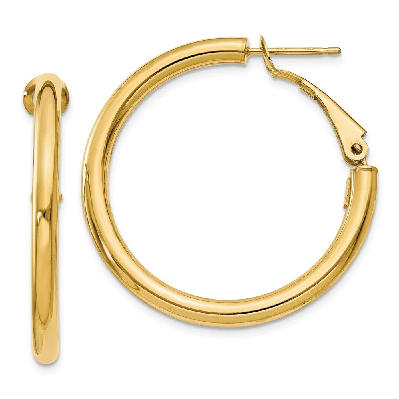 Minimalist Earrings for Everyday-3mm, 14k Yellow Gold Omega Back Round Hoop Earrings, 30mm (1 1/8 Inch)