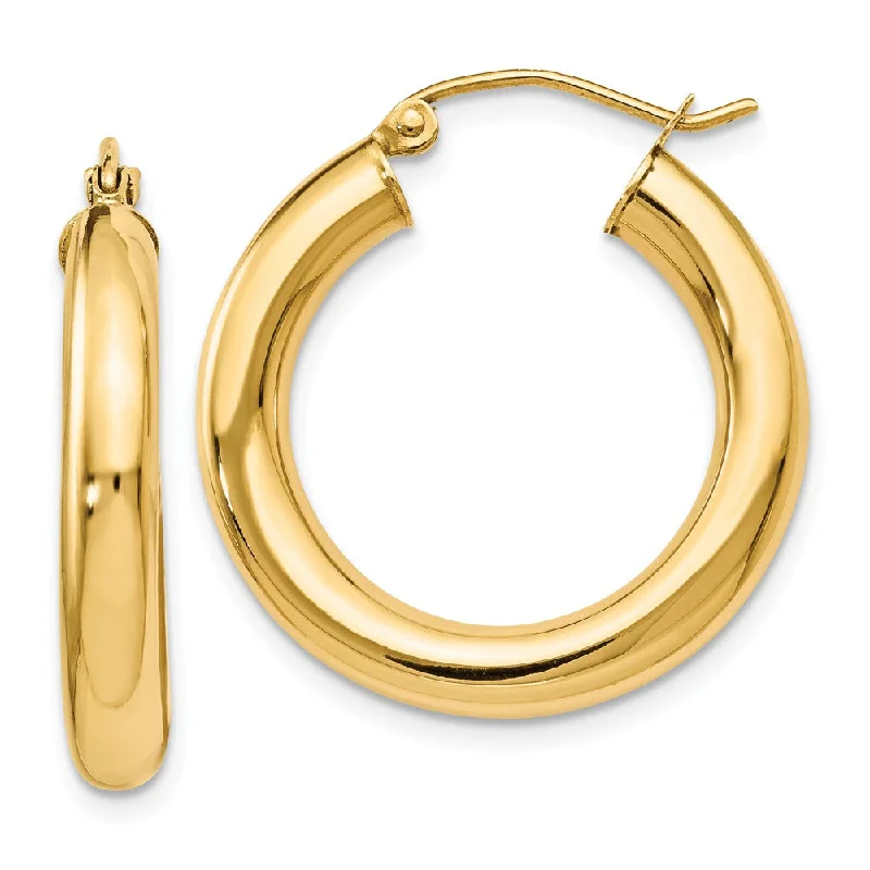 Trendy Gemstone Earrings-4mm x 24mm (15/16 Inch) 14k Yellow Gold Classic Round Hoop Earrings