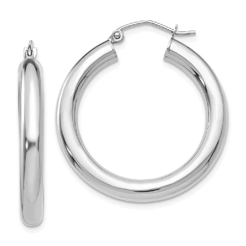 Unique Boho Earrings-4mm x 30mm 14k White Gold Classic Round Hoop Earrings