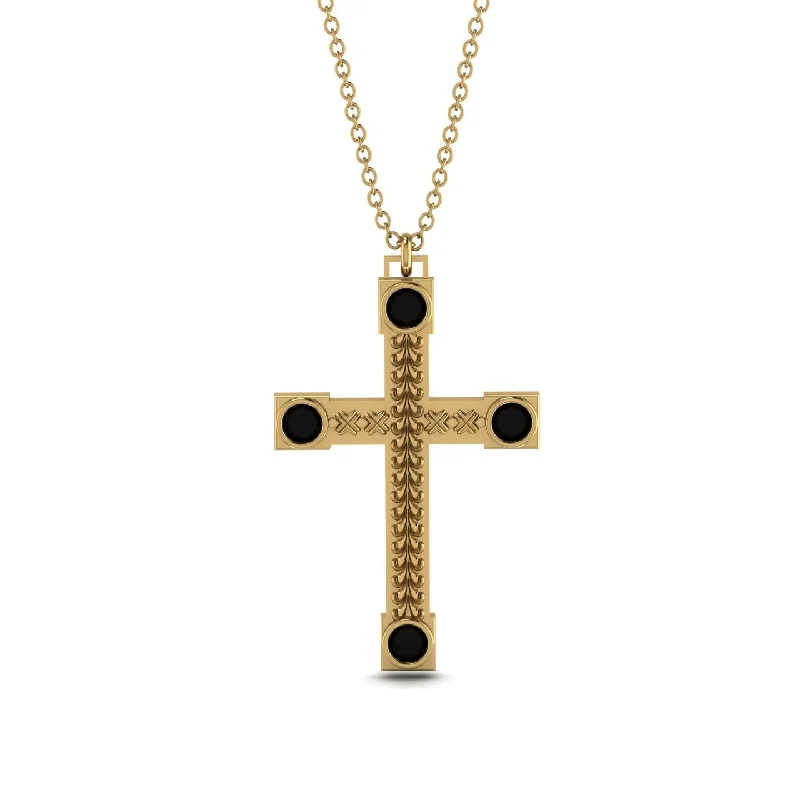 Classic Silver Necklace-Vintage Black Diamond Cross Necklace - Julian No. 7