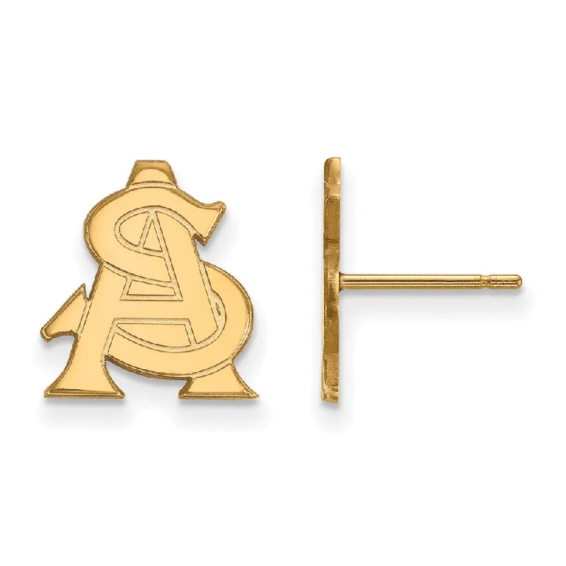 Gold Diamond Stud Earrings-14k Gold Plated Silver Arizona State University Post Earrings