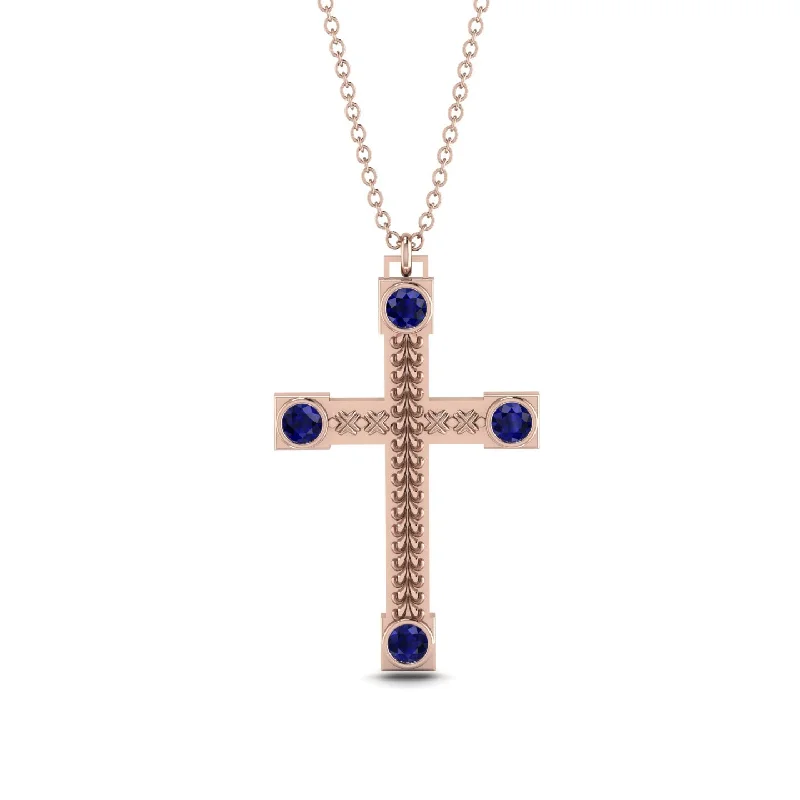 Simple Bar Pendant Necklace-Vintage Sapphire Cross Necklace - Julian No. 14