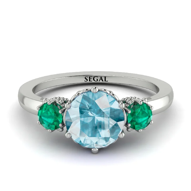 Classic 3 Stone Aquamarine Engagement Ring - Sofia No. 406