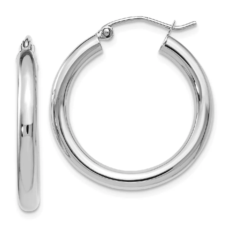 Customizable Hoop Earrings-3mm Round Hoop Earrings in 10k White Gold, 26mm (1 Inch)