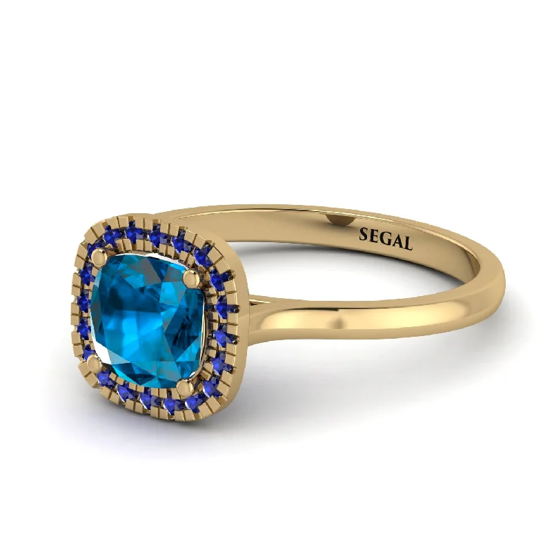 Vintage Classic Halo Cushion Blue Topaz Ring - Skylar No. 513