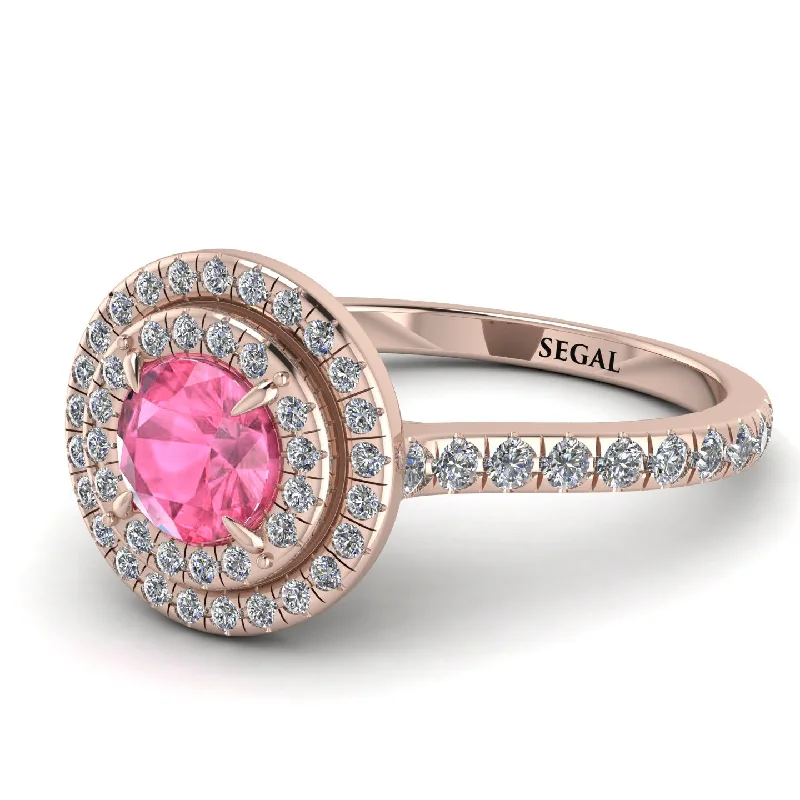 Double Halo Pink Moissanite Ring - Zoey No. 802