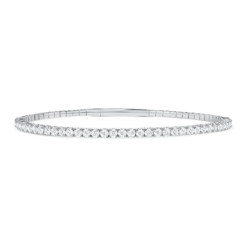 Oval Shape Bangles-LADIES SEMI MOUNT HALF FLEXIBLE BANGLE 1.00CT ROUND DIAMOND 14K WHITE GOLD