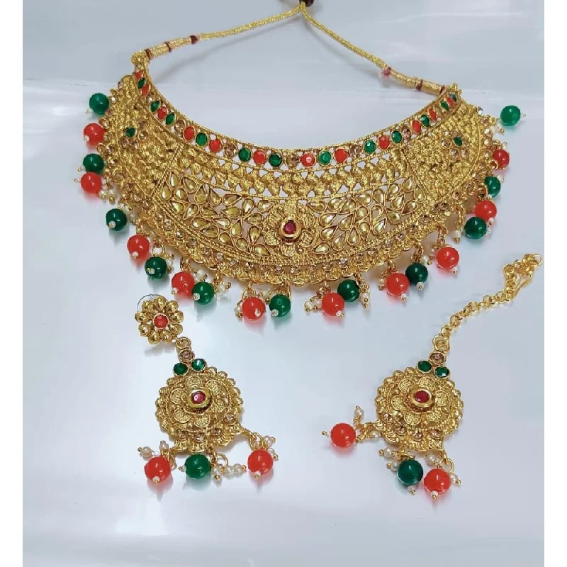 Modern Silver Necklace-Akruti Collection Gold Plated Crystal Stone Necklace Set