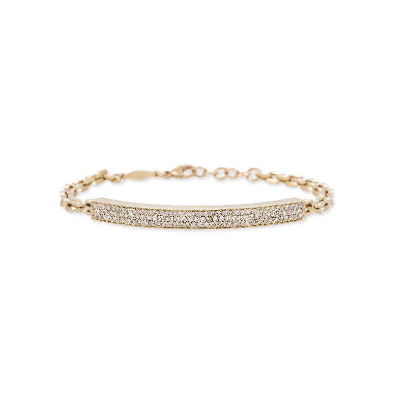 Gold and Diamond Cuff Bracelets-3 ROW PAVE BAR MOE CHAIN BRACELET