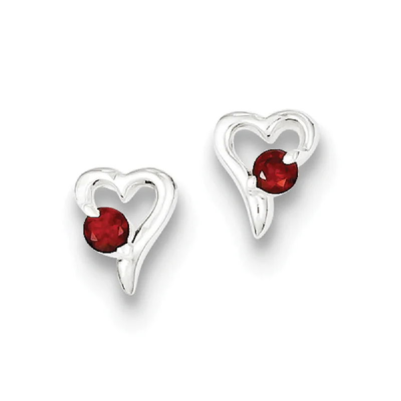 Gold Stud Earrings for Women-Kids Sterling Silver and Red Cubic Zirconia Petite Heart Post Earrings