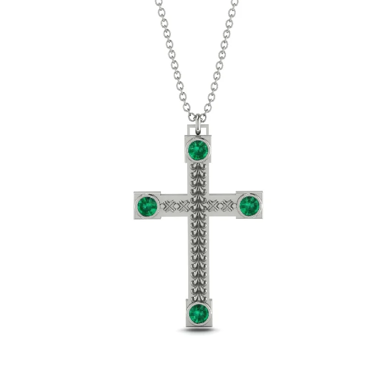 Gemstone Beaded Necklace-Vintage Emerald Cross Necklace - Julian No. 6