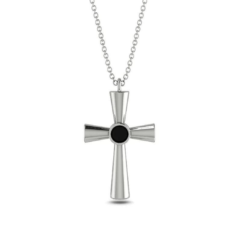 Custom Couples Necklace-Minimalist Black Diamond Cross Necklace - Philip No. 9