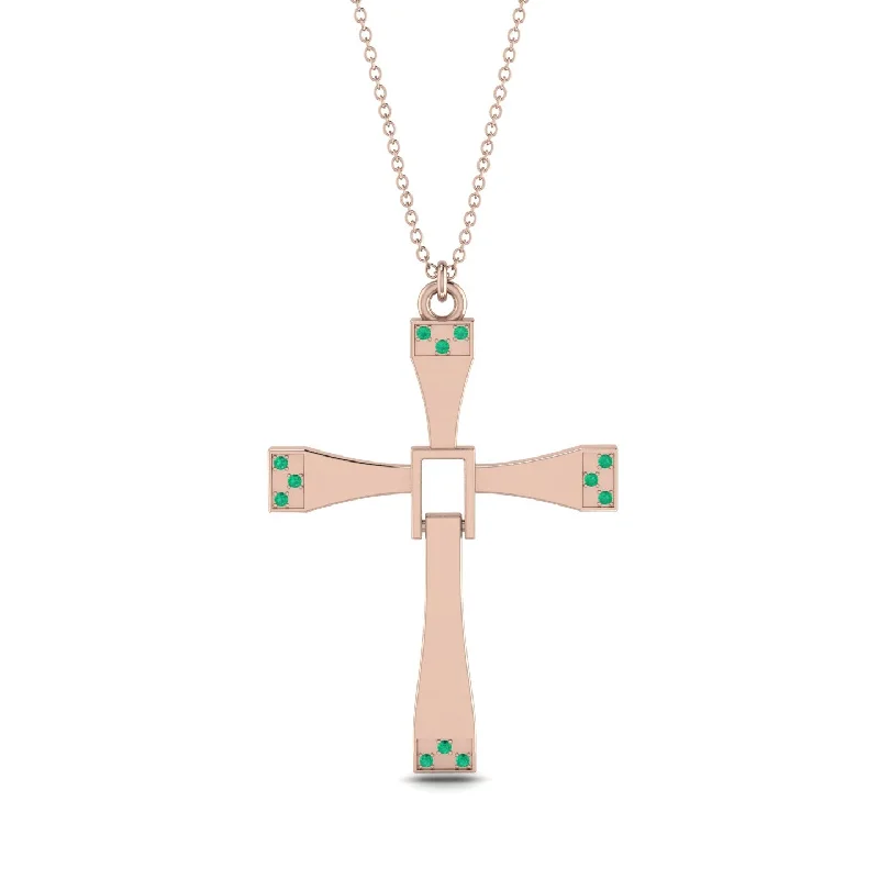 Silver Bar Necklace-Two Parts Emerald Cross Necklace - Felix No. 5