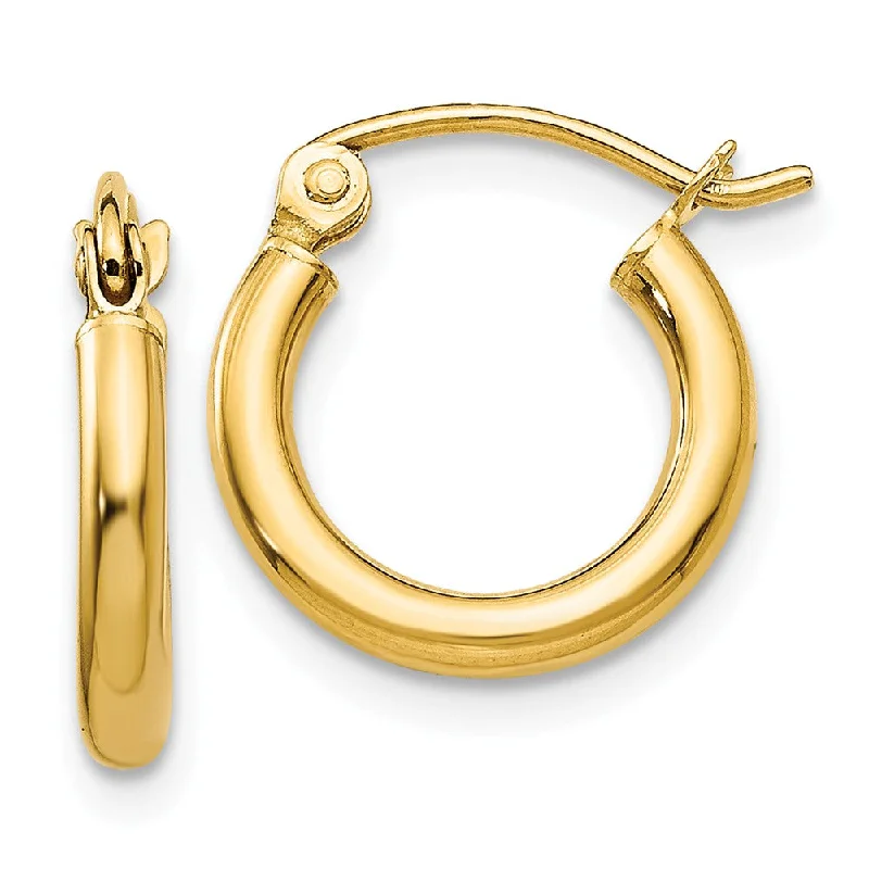 Handcrafted Sterling Earrings-2mm, 14k Yellow Gold Classic Round Hoop Earrings, 12mm (7/16 Inch)