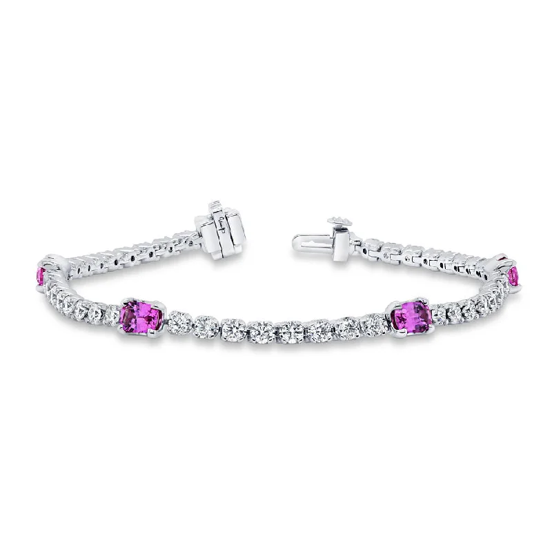 Customizable Silver Bracelets-Uneek Precious Collection Cushion Cut Pink Sapphire Link Bracelet