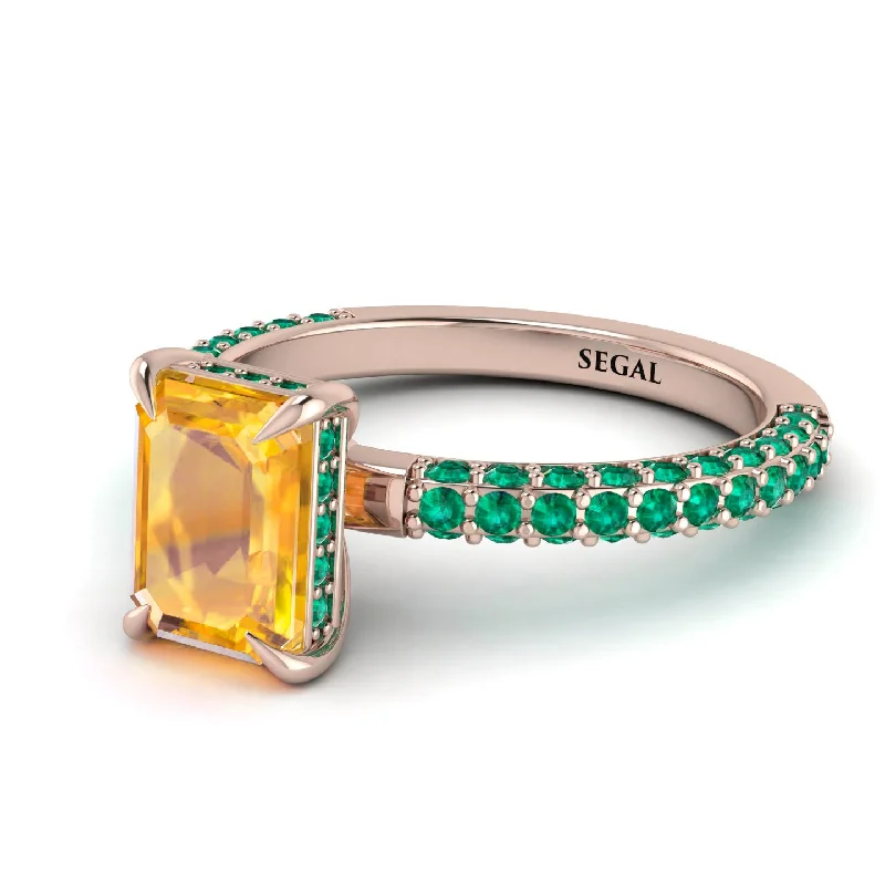 Hidden Halo Emerald Cut Yellow Diamond Engagement Ring - Ximena No. 1005