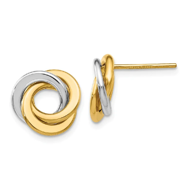 Trendy Ear Jackets-11mm Two Tone Love Knots Post Earrings in 14k Gold