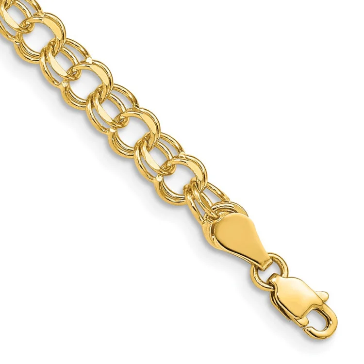 Gold Bangle Bracelets-14k Double Link Charm Bracelet