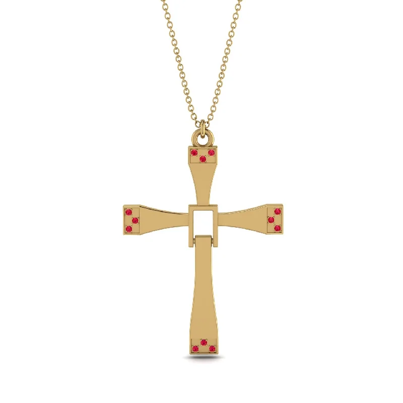 Elegant Crystal Necklace-Two Parts Ruby Cross Necklace - Felix No. 10