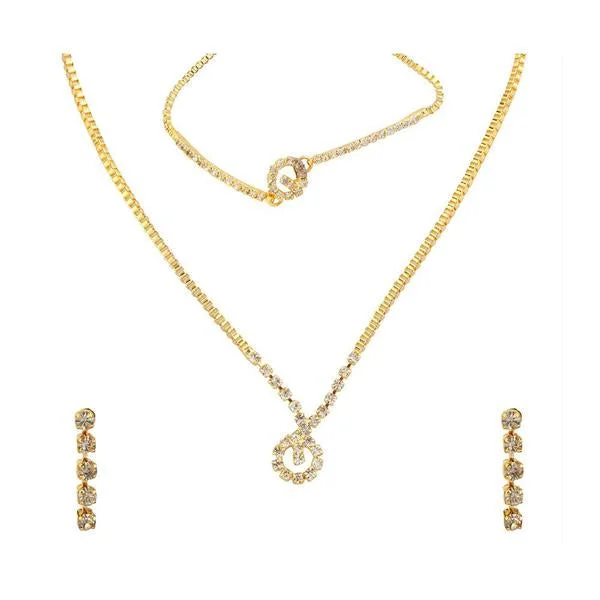 Artistic Crystal Necklace-Kriaa Gold Plated Necklace Set With Bracelet