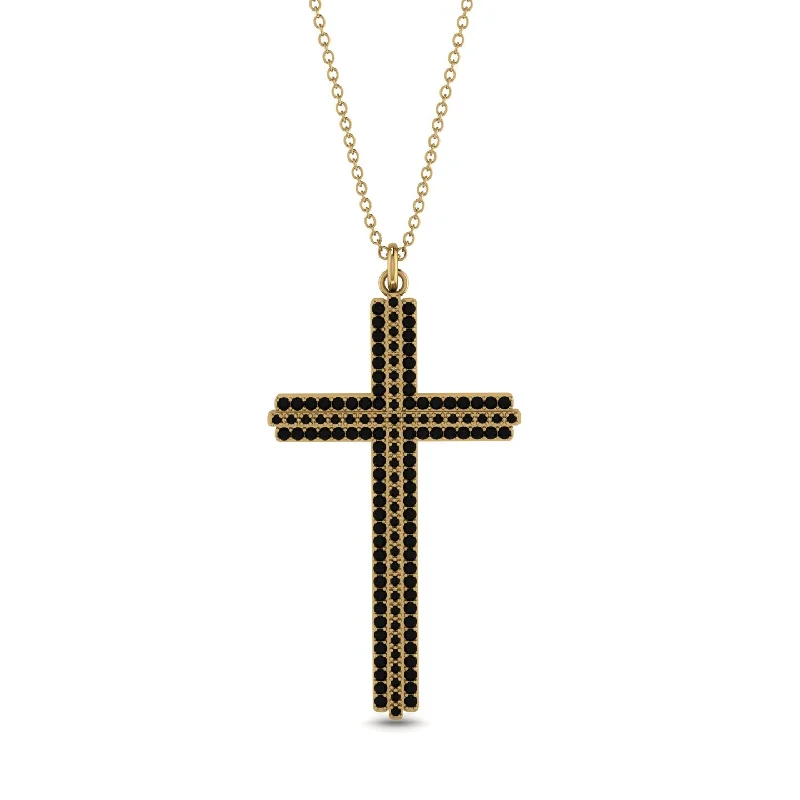 Layered Gemstone Necklace-Minimalist Black Diamond Cross Necklace - Aaron No. 7