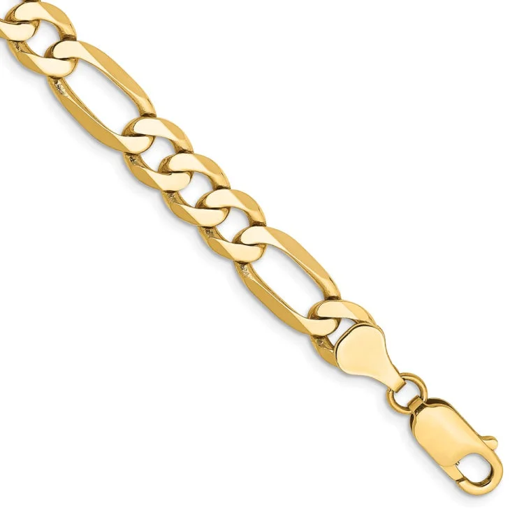 Unique Gold Bracelets-14K 8 inch 7mm Flat Figaro with Lobster Clasp Bracelet