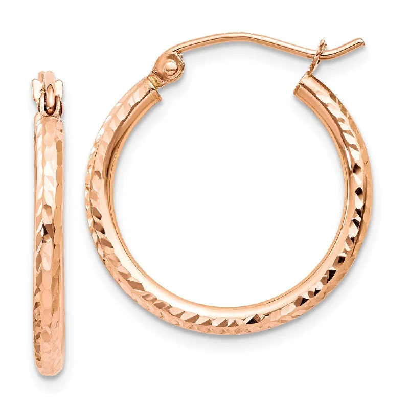 Textured Gold Earrings-2mm, 14k Rose Gold Diamond-cut Hoops, 20mm (3/4 Inch)