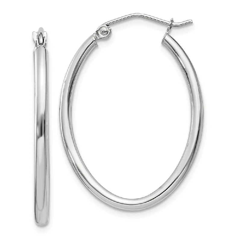 Artistic Crystal Earrings-2mm x 30mm Polished 14k White Gold Classic Oval Tube Hoop Earrings