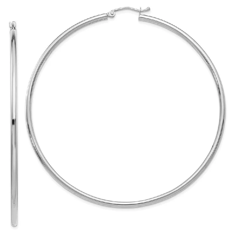 Beautiful Long Earrings-2.5mm x 65mm 14k White Gold Classic Round Hoop Earrings