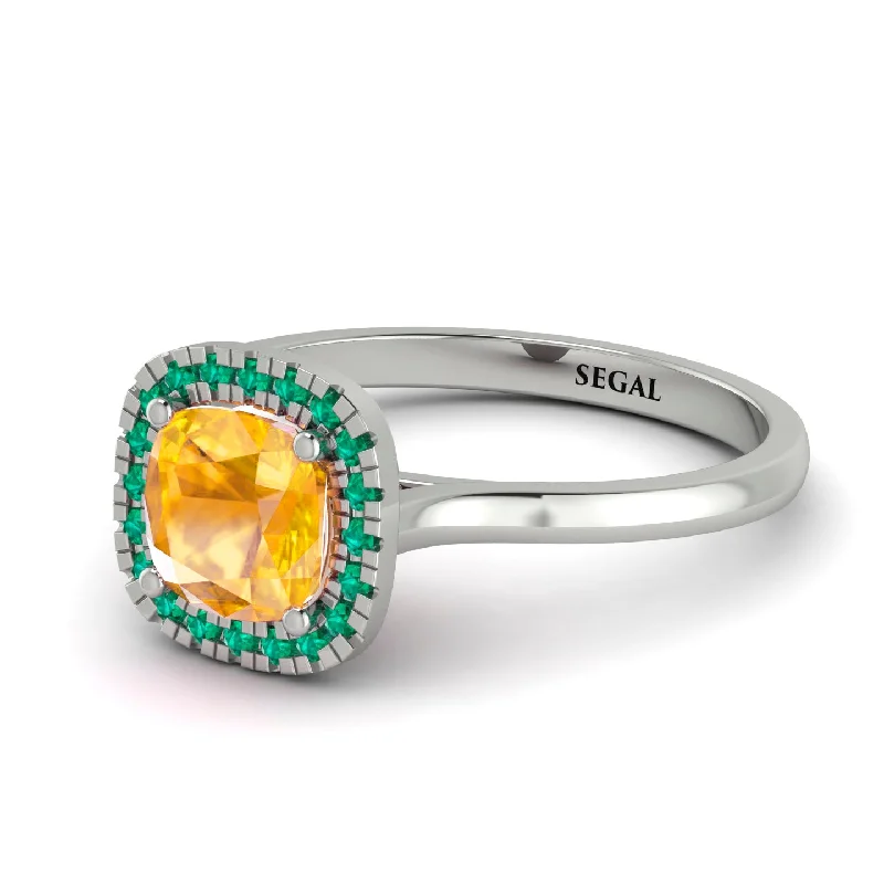 Vintage Classic Halo Cushion Yellow Diamond Ring - Skylar No. 1006