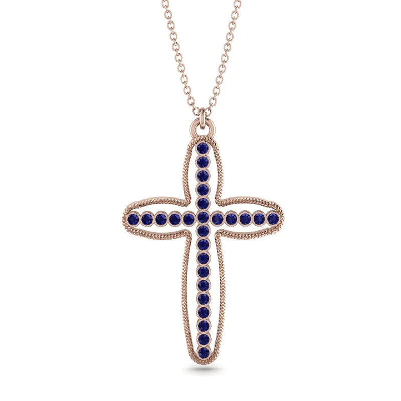 Personalized Gold Necklace-Minimalist Cross Inside Cross Sapphire Necklace - Mateo No. 14