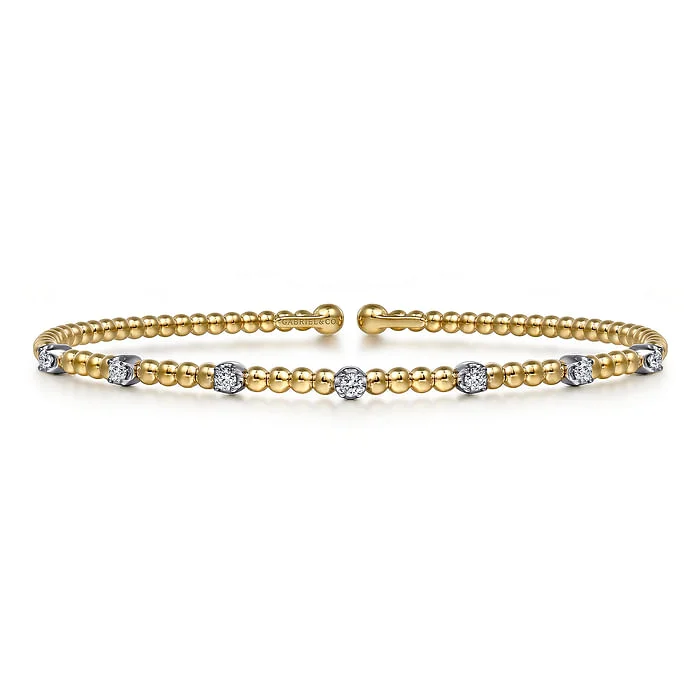 Chunky Silver Wedding Bangles-14K White-Yellow Gold Bujukan Diamond Stations Bangle