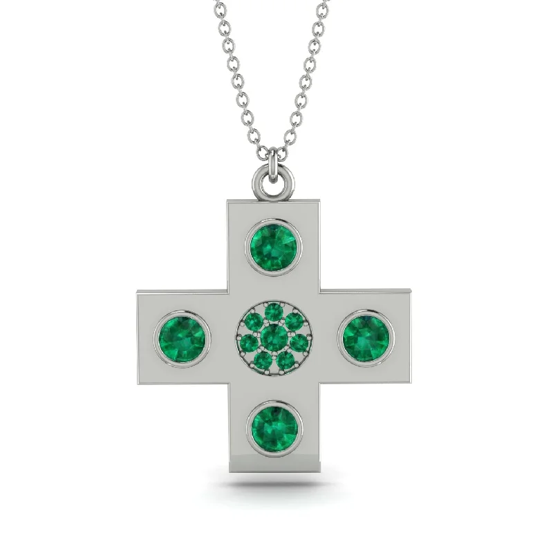 Silver Bar Necklace-Equilateral Emerald Cross Necklace - Jayce No. 6