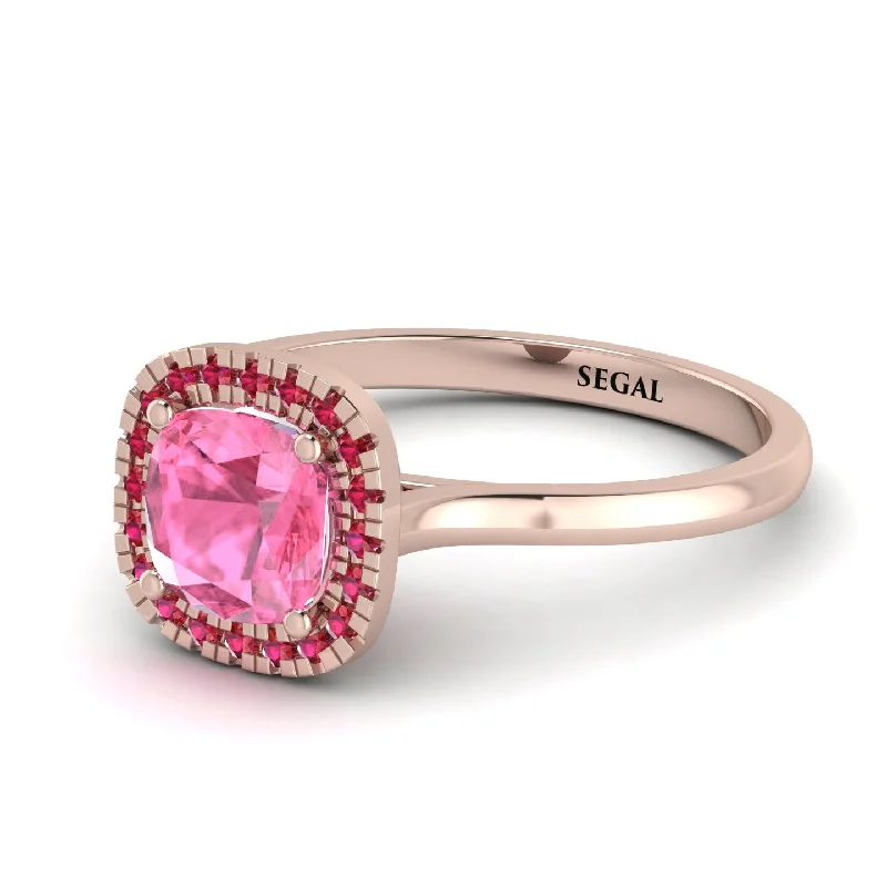 Vintage Classic Halo Cushion Pink Moissanite Ring - Skylar No. 811