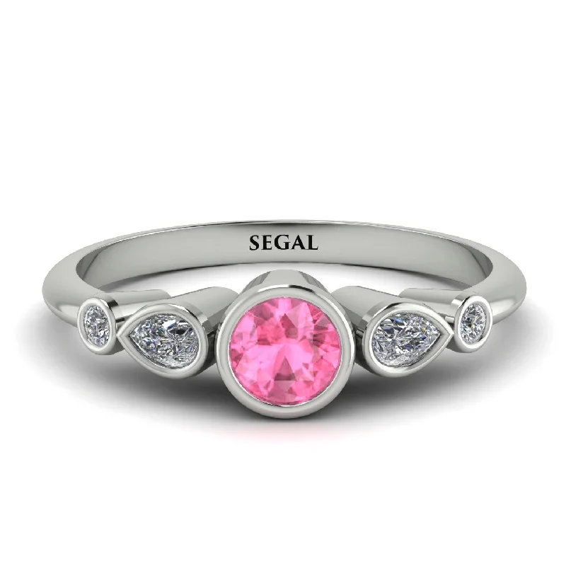 Bezel Symmetrical Pink Moissanite Ring - Ivy No. 803