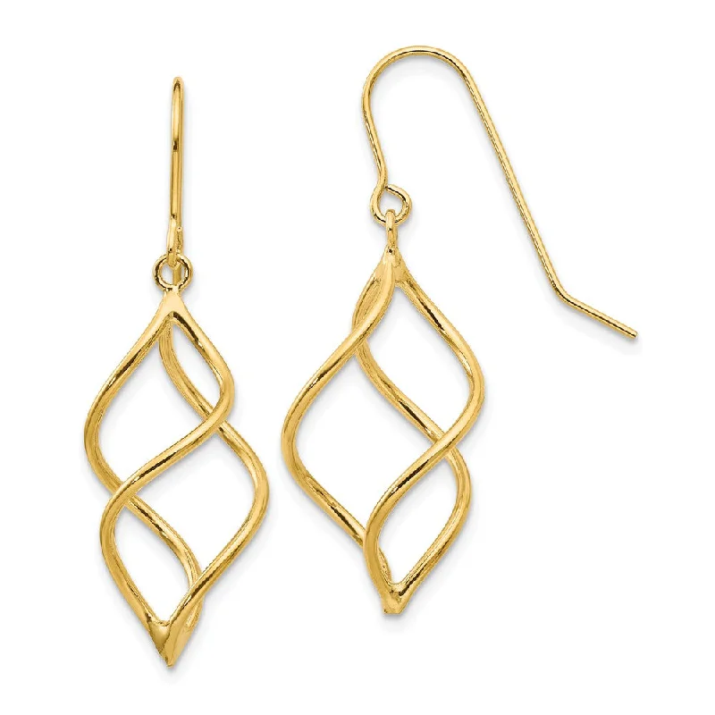 Nature-Inspired Gold Earrings-Short Twisted Dangle Earrings in 14k Yellow Gold