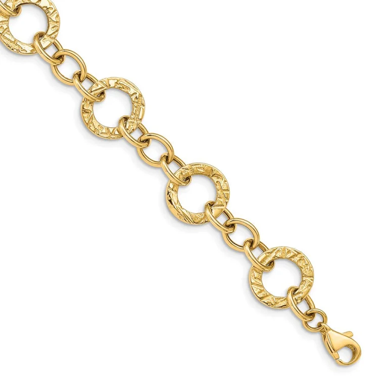 Sparkling Tennis Bracelets-14k Polished and Textured Fancy Link Bracelet