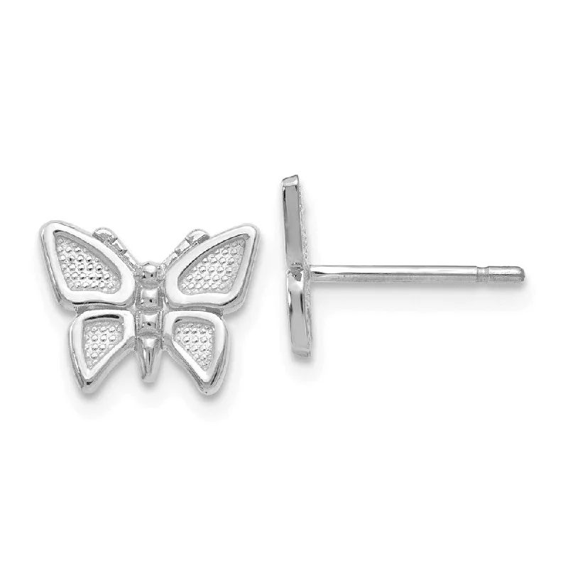 Custom Name Earrings-10mm Textured Butterfly Post Earrings in 14k White Gold