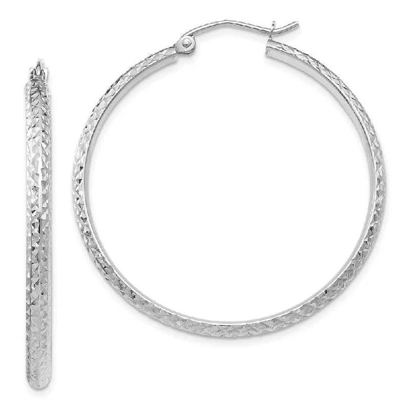 Statement Chandelier Earrings-2.8mm, 14k White Gold Diamond-cut Hoops, 37mm (1 3/8 Inch)