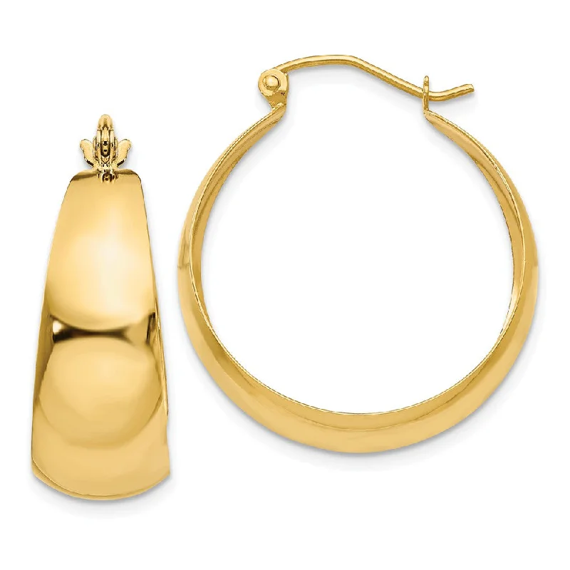 Feather Earrings-14k Yellow Gold Wide Tapered Round Hoop Earrings, 27mm (1 1/16 Inch)