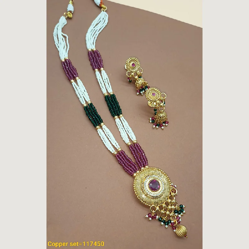 Round Gemstone Necklace-Padmawati Bangles Copper Gold Plated Long Necklace Set