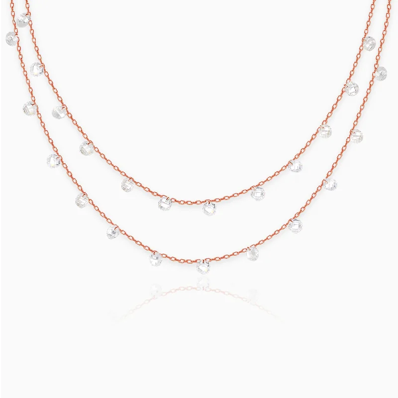 Wedding Bridal Necklace-Rose Gold Layered Queens Necklace